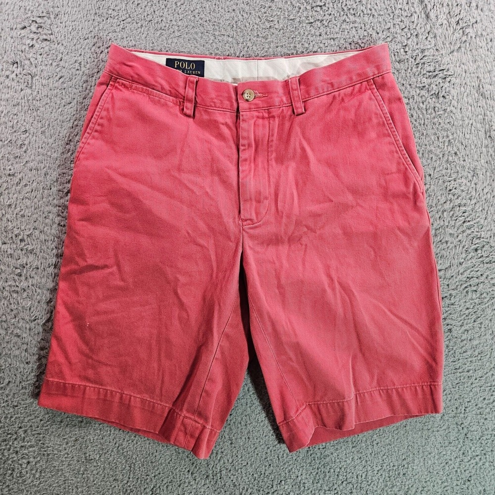 Polo Ralph Lauren Shorts Men Sz 29 x 10 Chino Style Flat Front Peach‎ Pink